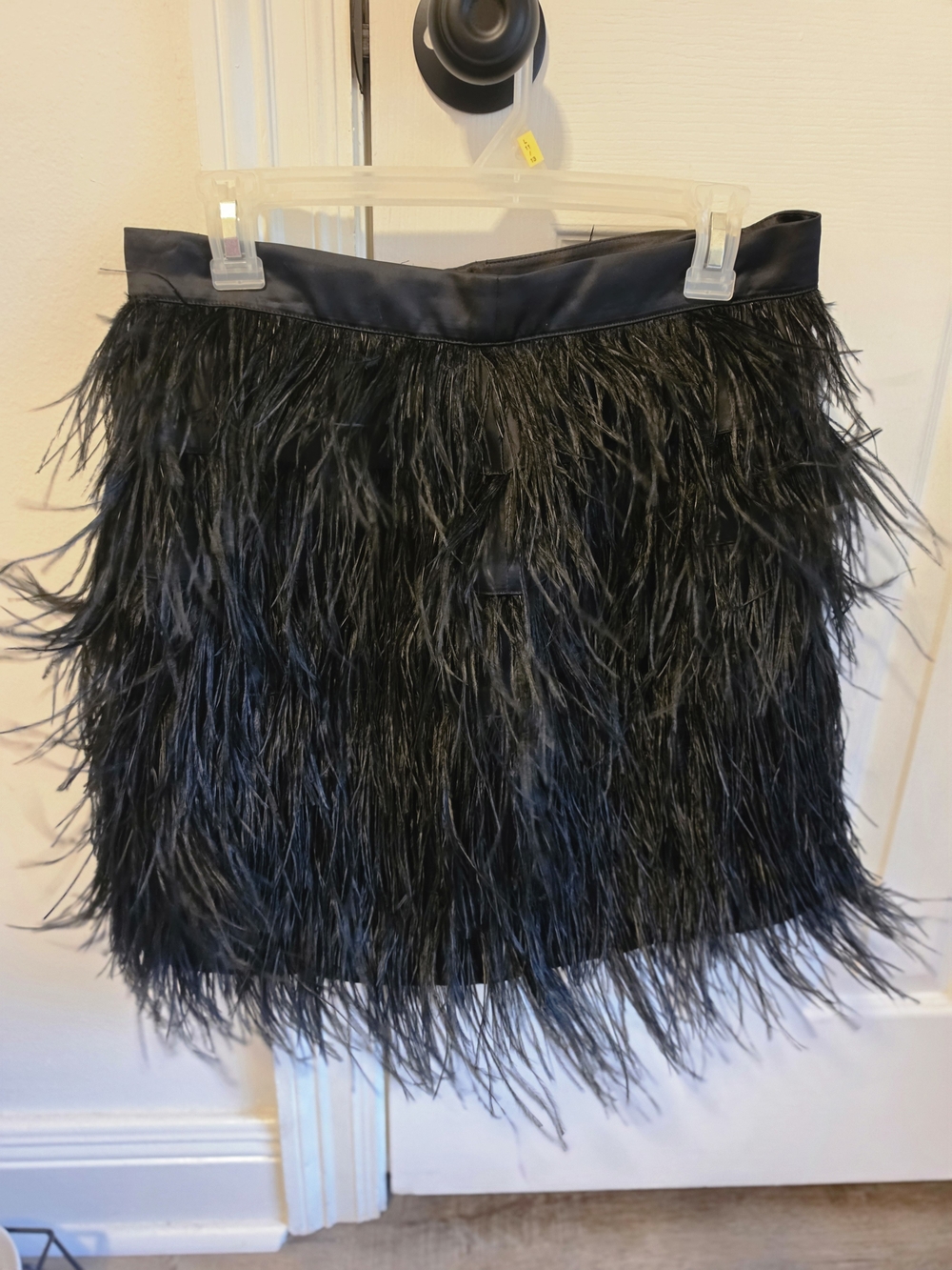 Bebe Black Feather-Trim Mini Skirt